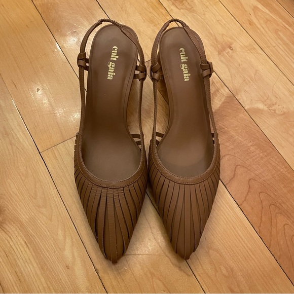 Cult Gaia - Alia slingback leather heels in hazelnut size 35.5 - Picture 1 of 4